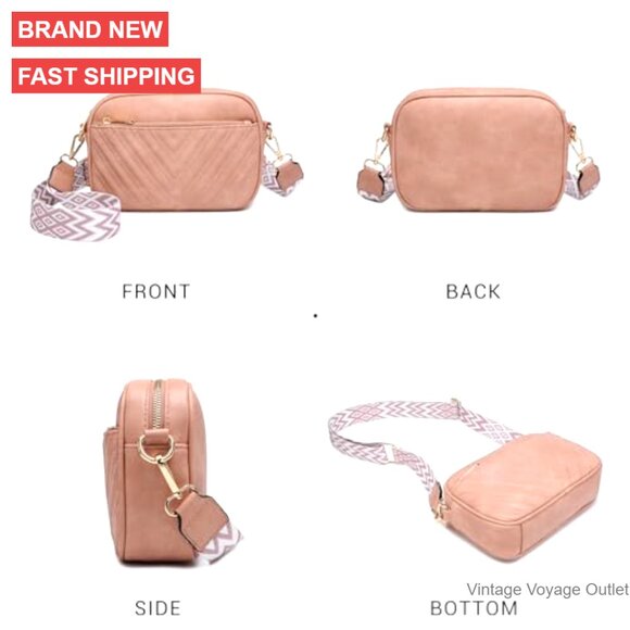 Quilted Vegan Leather Crossbody Bag with Wide Adjustable Strap - Picture 4 of 7